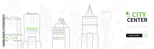 City center - modern thin line design style vector poster