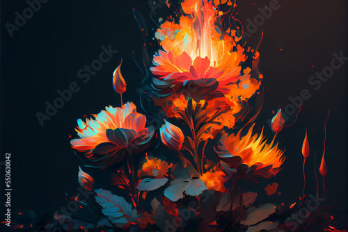 Glitch art flowers on fire