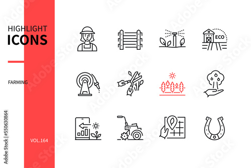 Ecological farming - modern line design style icons set