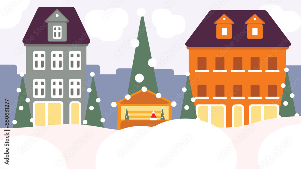 Snow city, winter in the city, snow-covered houses, fair.