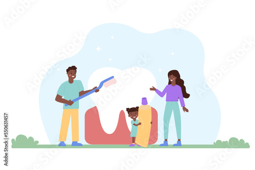 African American black family brushing their teeth. National Children’s Dental Health Month