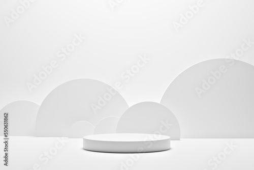 Realistic 3d rendering platform for product display with total white colors.