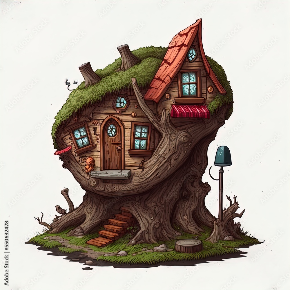 Fairytale house where gnomes, goblins, fairies, elves and other magical creatures live.