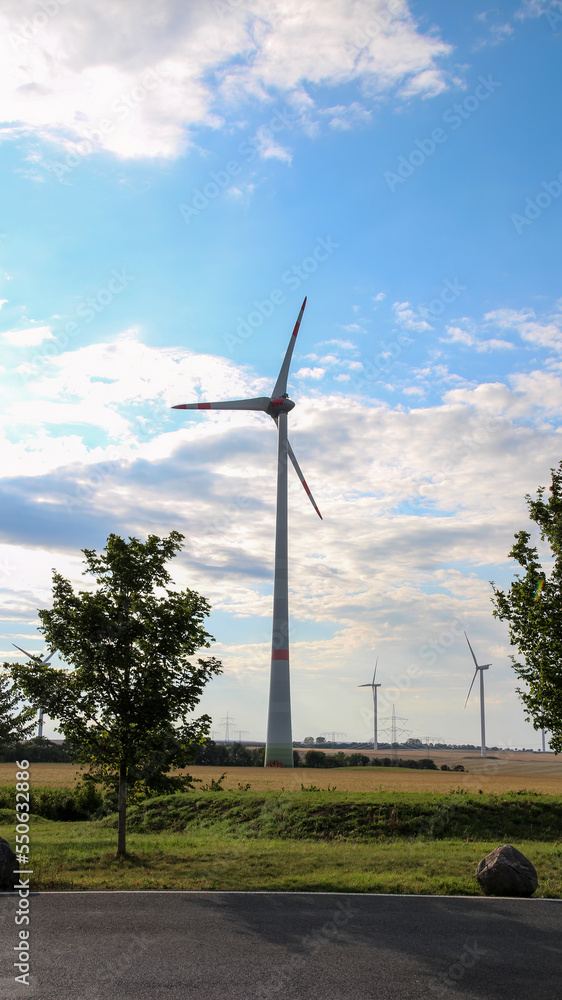 Obraz premium Wind turbines in Germany. Wind farm. Green electricity production.