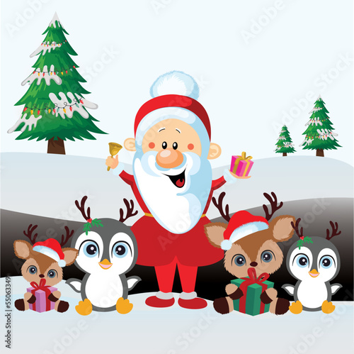 Christmas celebration with Santa and New year gifts