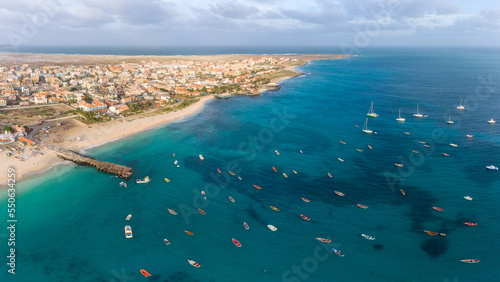Sal Island Cape Verde coast aerial shot from the drone during sunset