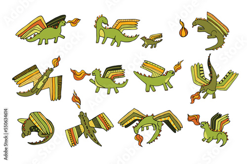 Dragon animal vector illustrations set.