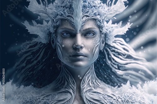 Print op canvas Goddess of Winter made from Snowflakes