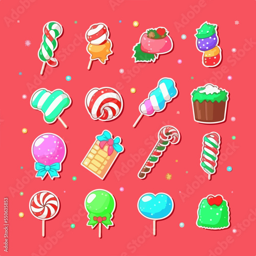Christmas candies sticker set, xmas candy sticker collection elements. New-year collection