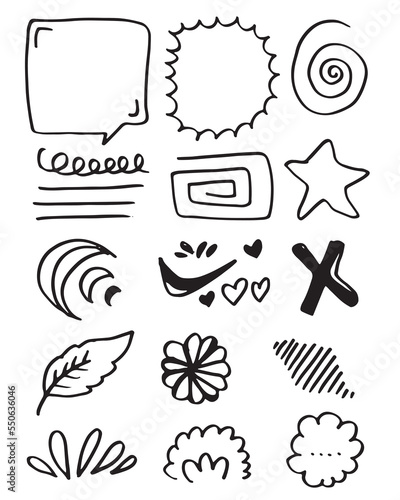 Set of cute hand drawn line scribble expression signs.emoticon effects design elements, cartoon character emotion symbols.vector illustration.