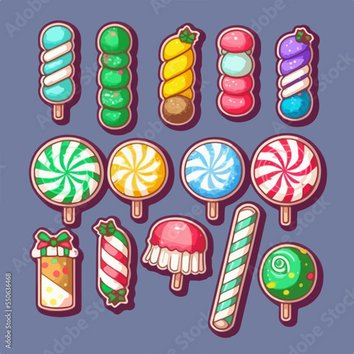 A set of christmas decoration, xmas attribute sticker collection elements. Winter holidays