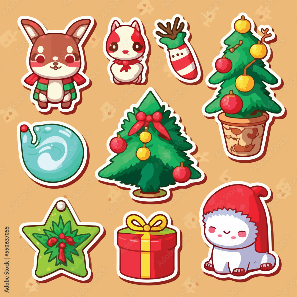 A set of christmas decoration, xmas attribute sticker collection elements. Winter holidays