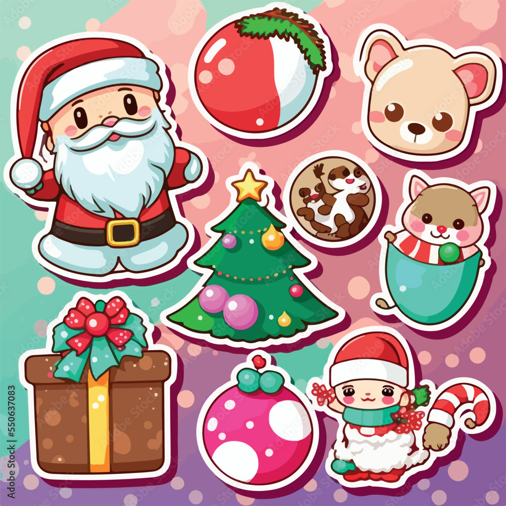 A set of christmas decoration, xmas attribute sticker collection. Winter holidays A set of christmas decoration, xmas attribute sticker collection. Winter holidays