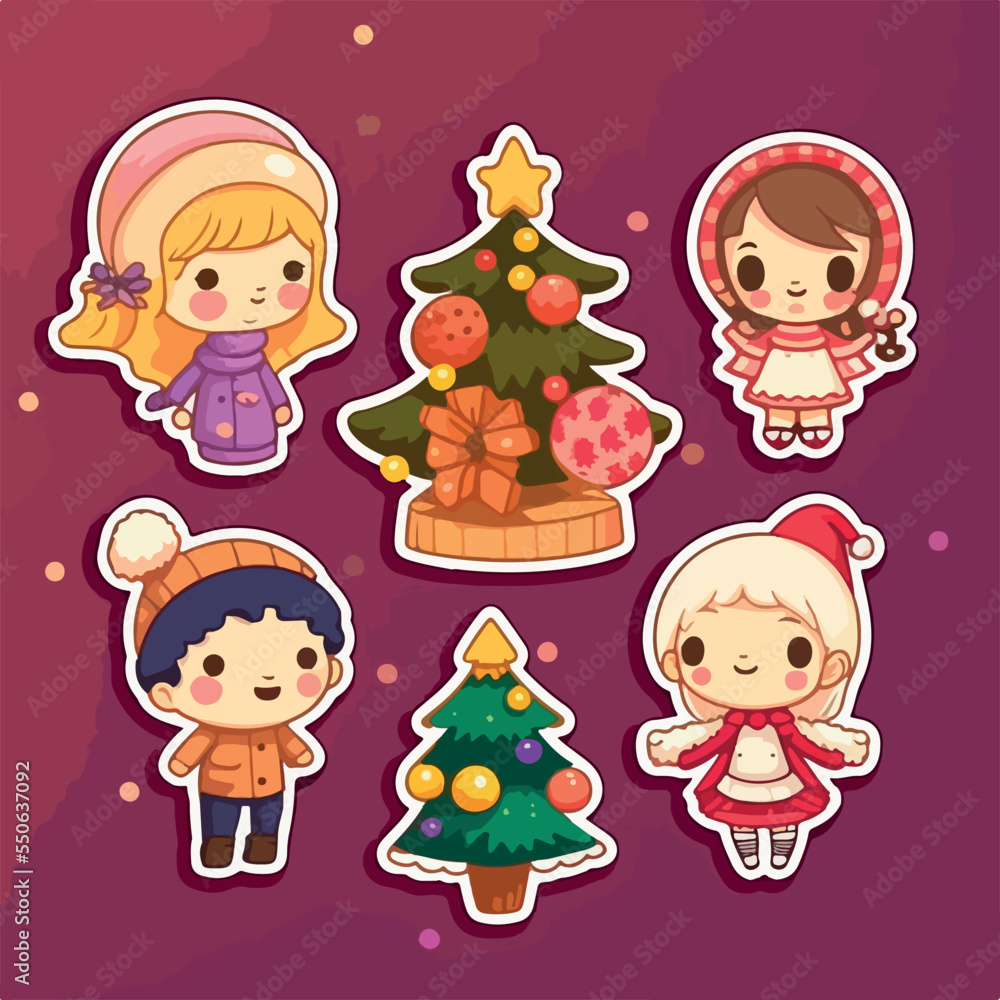 A set of christmas decoration, xmas attribute ornament sticker collection. Winter holidays A set of christmas decoration, xmas attribute ornament sticker collection. Winter holidays
