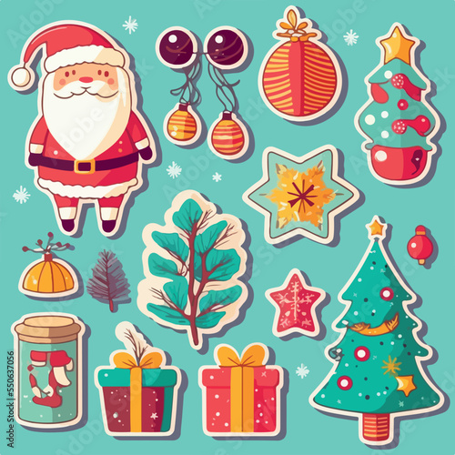 A set of christmas decoration, xmas attribute sticker collection decoration. Winter holidays