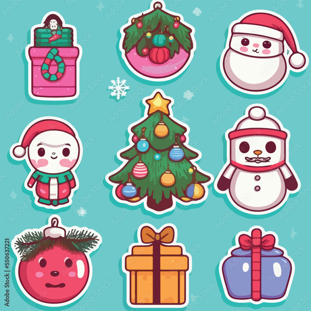 A set of christmas decoration, xmas attribute sticker collection decoration. Winter collection