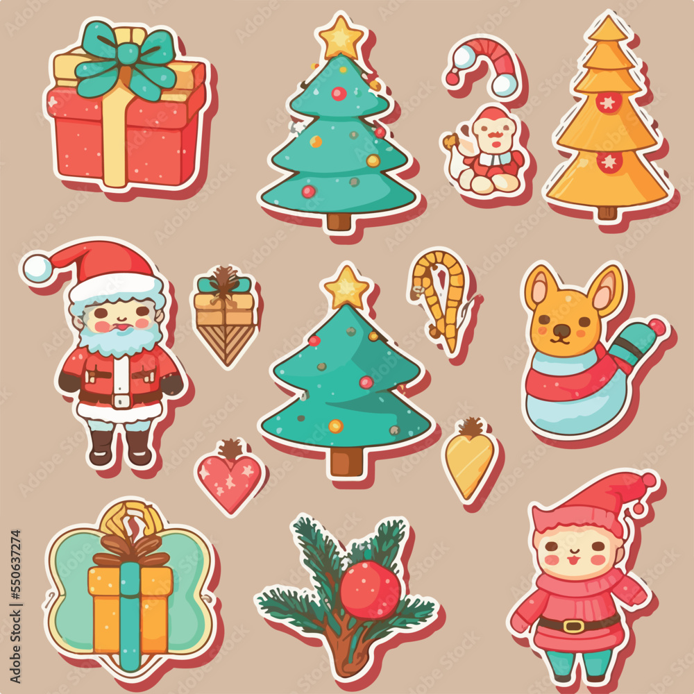 A set of christmas decor, xmas attribute sticker collection elements. Winter holidays