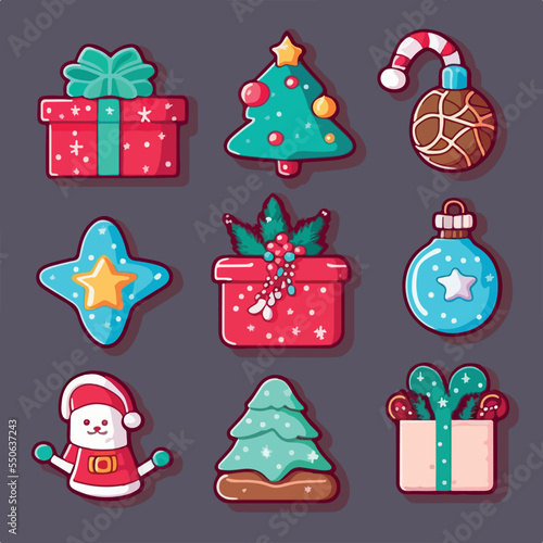 A set of christmas decoration, xmas attribute sticker collection. Winter collection