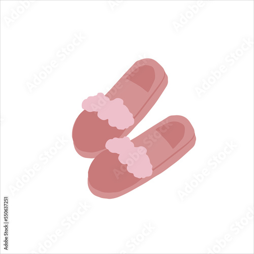 Hand-drawn cute isolated clip art illustration of a pair of cozy pink fluffy slippers