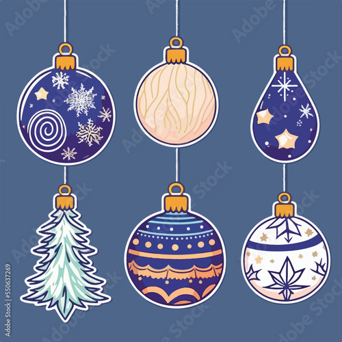 A set of christmas decor, xmas attribute sticker collection decoration. Winter holidays
