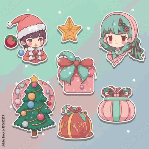 A set of christmas decor  xmas attribute sticker collection isolated decoration. Winter holidays