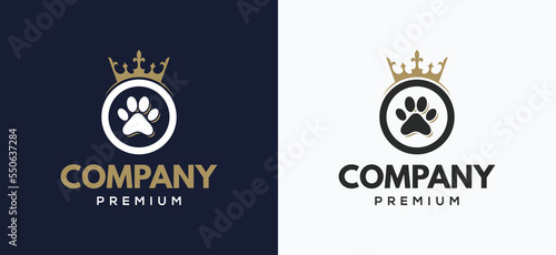 King dog vector logo design. Paw icon logo design. Paw print sign and symbol.