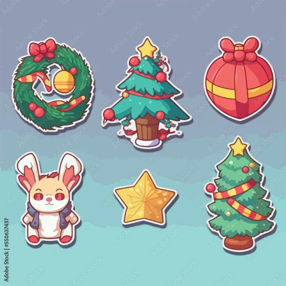 A set of christmas decor, xmas attribute sticker collection pack. Winter collection A set of christmas decor, xmas attribute sticker collection pack. Winter collection