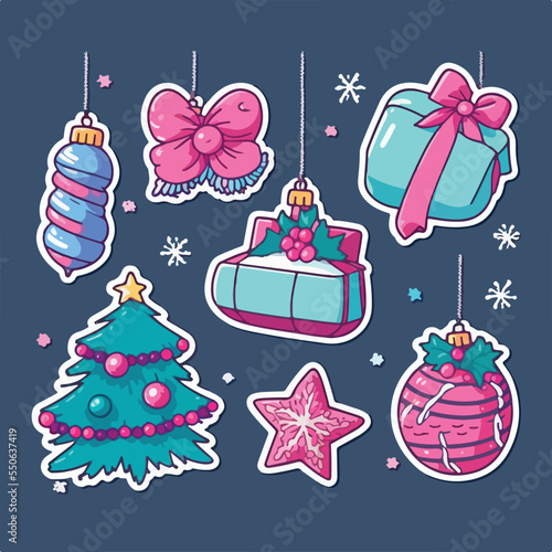 A set of christmas decor, xmas attribute sticker collection isolated decoration. Winter collection