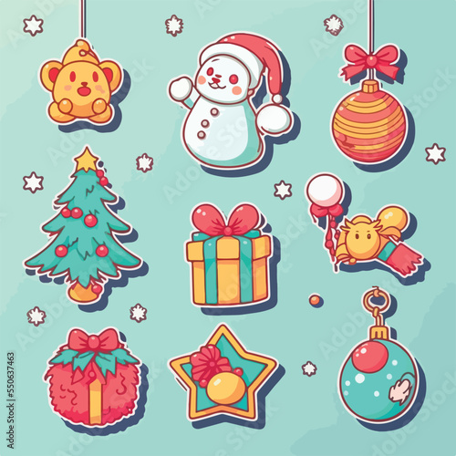 A set of christmas decor, xmas attribute ornament sticker collection. Winter collection