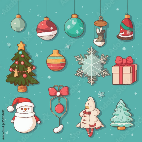 Christmas decoration sticker set, xmas attribute sticker collection decoration. New-year holidays