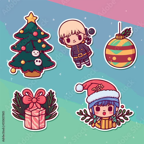 Christmas decor sticker set  xmas attribute sticker collection decoration. Multicolor