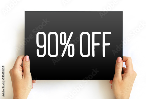 90% Off text on card, concept background