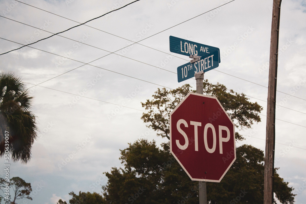 Fototapeta premium Stop Sign in Beautiful Port St. Joe, Florida