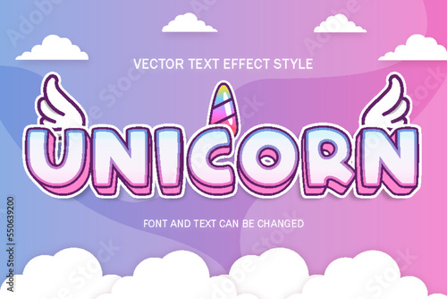 unicorn fantasy lettering 3d editable text effect font style template cute background design