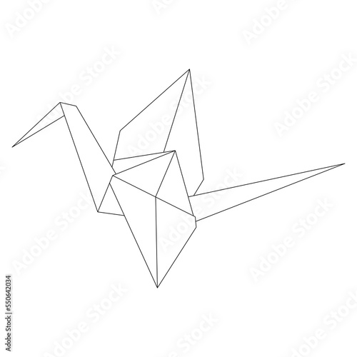 Origami crane vector outline illustration icon isolated on white background. Japanese traditional origami crane for infographic, website or app. Geometric line shape for art of folded paper.