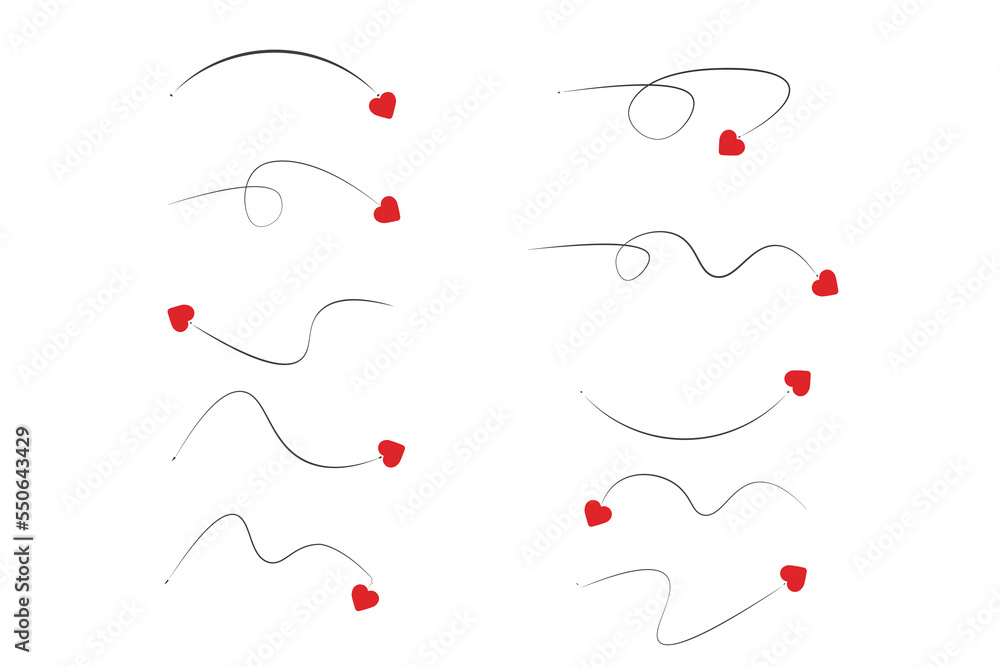 Set of dashed line heart arrows Set of dashed line heart arrows