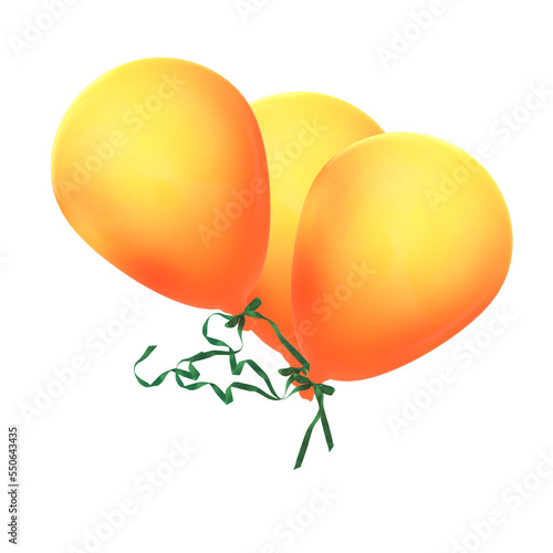 drei orange farbende Luftballons mit Schleifen auf weißem Hintergrund