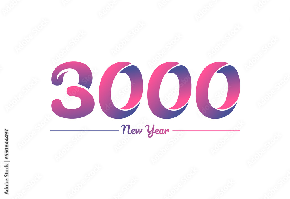 Colorful gradient 3000 new year logo design, New year 3000 Images