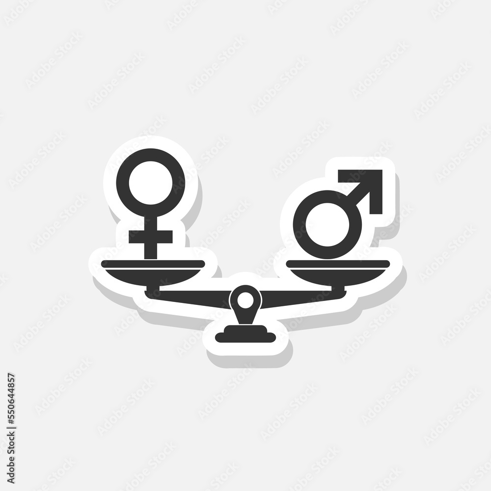 Icons of male and female on scales with equal weight sticker Icons of male and female on scales with equal weight sticker