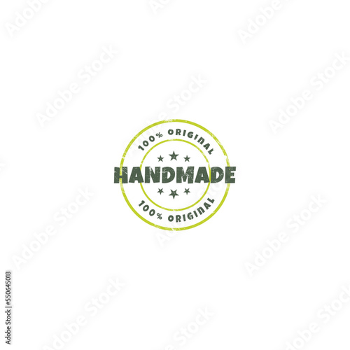 Handmade products sticker, label, badge and logo with grunge effect. Logo template for handmade products. Vector illustration