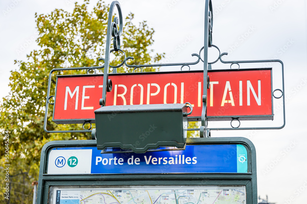 Metro Porte de Versailles entrance sign of line 12 in Paris France Stock  Photo | Adobe Stock