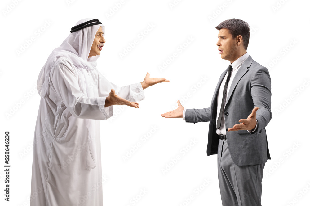 Fototapeta premium Arab man and a businessman having a fight