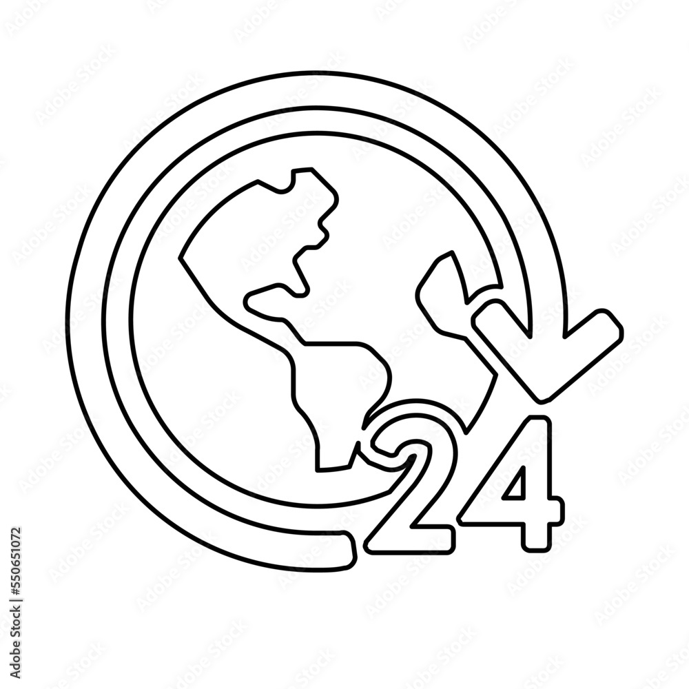 Earth Grid With 24 Hours Icon In Line Style Earth Grid With 24 Hours Icon In Line Style
