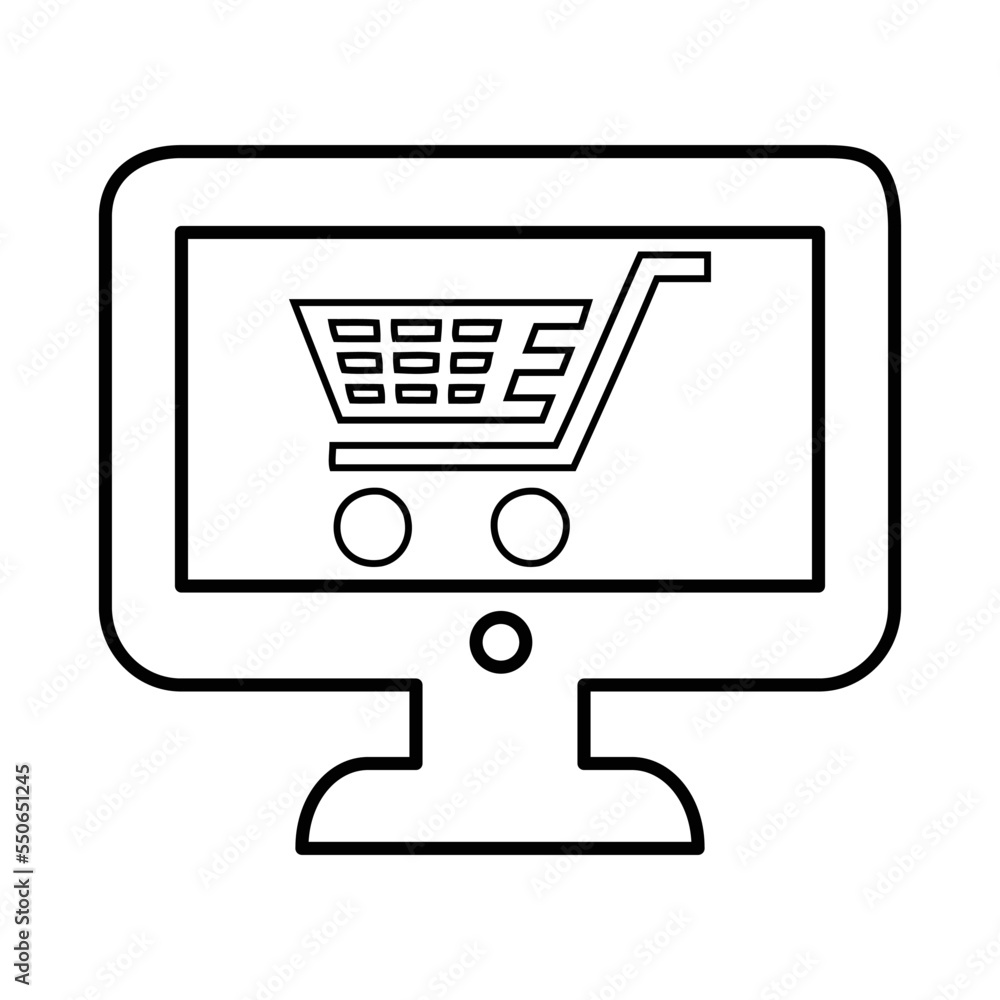 Monitor Icon With Shopping Cart Icon In Line Style Monitor Icon With Shopping Cart Icon In Line Style