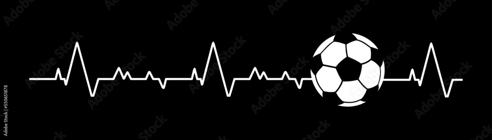 Heartbeat pulse line with football. Heartbeat pulse line with soccer.