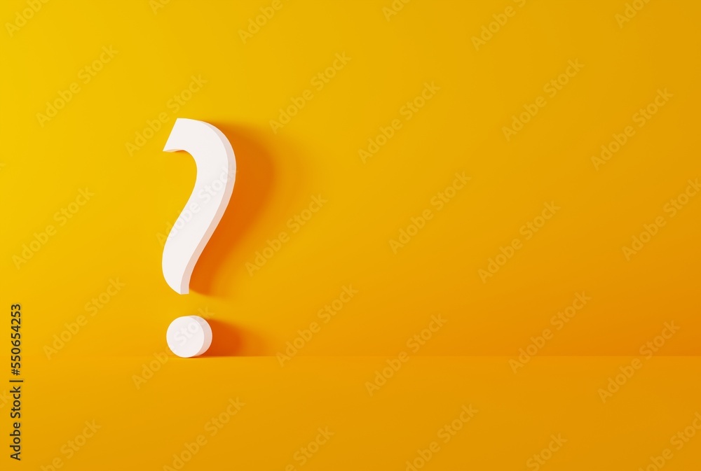 Question mark. Business concept, thinking, caution on business. Question mark on a dark background. 3D render, 3D illustration. Question mark. Business concept, thinking, caution on business. Question mark on a dark background. 3D render, 3D illustration.