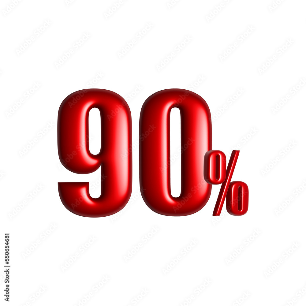 Ninety percent or 90% special Offer. Sale discount. 90% off on sale. 3D rendering. Isolated with white background Ninety percent or 90% special Offer. Sale discount. 90% off on sale. 3D rendering. Isolated with white background