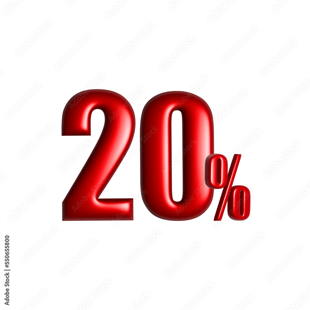 Twenty percent or 20 % special Offer. Sale discount. 20% off on sale. 3D rendering. Isolated with white background Twenty percent or 20 % special Offer. Sale discount. 20% off on sale. 3D rendering. Isolated with white background