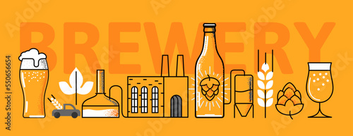 Brewery Beer icon vector. Bottles industry line