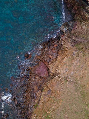 aerial views with 4k drone, centinal direction of rocks and sea.